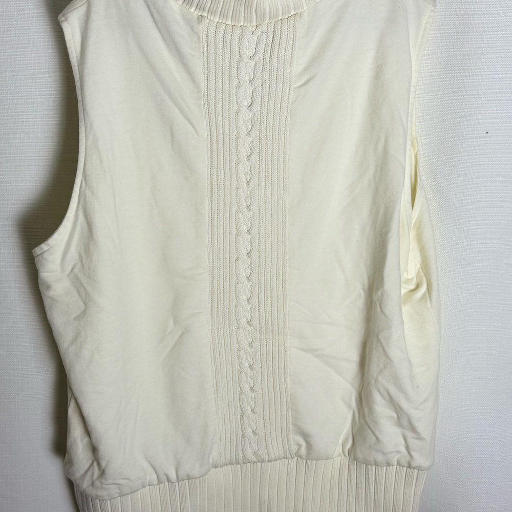 Draper’s & Damon’s Ivory Cable Knit Vest Ruffle Zip Preppy Classic Size L - Picture 4 of 7